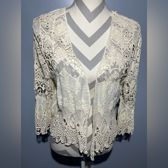 NY Collection Jackets & Blazers - NY Collection Cream Crochet Cardigan